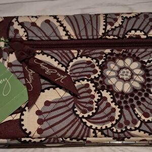 Vera Bradley Quilted Zip Wallet in Maroon, Cream and Gray Floral